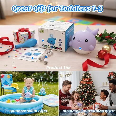 Baby Bath Toys, Rechargeable Bath Toys for Kids Ages 1-3 & 6-12 Months with 3 Hours Non-Stop Fun, Dual Sprinkler, 3 Modes Light Up, Toddler Birthday/Christmas Water Table BathTubs Pool Toys,Purple in Kuwait