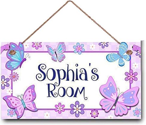 Personalized Name's Pretty Purple and Pink Butterflies Nursery Kid's Children's Girls Bedroom Door Sign Wood Plaque Sign Wall Decor Gift in Kuwait