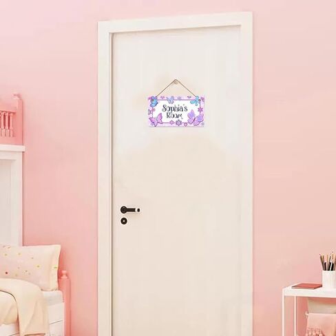 Personalized Name's Pretty Purple and Pink Butterflies Nursery Kid's Children's Girls Bedroom Door Sign Wood Plaque Sign Wall Decor Gift in Kuwait