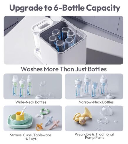 NCVI Large Baby Bottle Washer, Sterilizer and Dryer, Holds 6 Bottles | All-in-One machine,Hospital-Grade Steam Sanitization, 39 Jets, 7 Modes, 72-Hour Storage; Fits Pump Parts, Nipples & Pacifiers in Kuwait