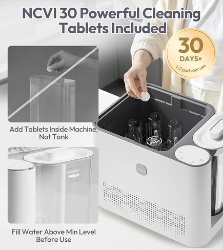 NCVI Large Baby Bottle Washer, Sterilizer and Dryer, Holds 6 Bottles | All-in-One machine,Hospital-Grade Steam Sanitization, 39 Jets, 7 Modes, 72-Hour Storage; Fits Pump Parts, Nipples & Pacifiers in Kuwait