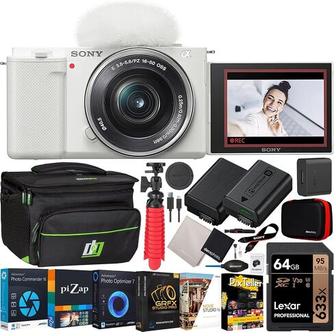 Sony ZV-E10 Mirrorless Alpha APS-C Interchangeable Lens Vlog Camera (Body, Black) ILCZV-E10/B Bundle with Deco Gear Photography Case + Extra Battery + Photo Video Software & Accessories Kit in Kuwait