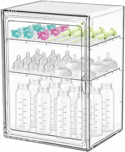Baby Bottle Organizer,Adjustable Height Bottle Storage Organizer Baby for Bottles, Pacifiers, Pump Parts, Clear Organizer for Countertop, Cabinet,Vanity, Bathroom,Large in Kuwait