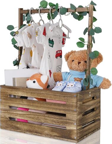 Wooden Baby Shower Crate Closet, Baby Basket with Handle, Personalized Baby Gifts Basket, Storage Basket, Newborn Boy Girl Welcome Gift for New Mom Parents in Kuwait