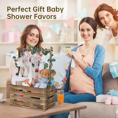 Wooden Baby Shower Crate Closet, Baby Basket with Handle, Personalized Baby Gifts Basket, Storage Basket, Newborn Boy Girl Welcome Gift for New Mom Parents in Kuwait