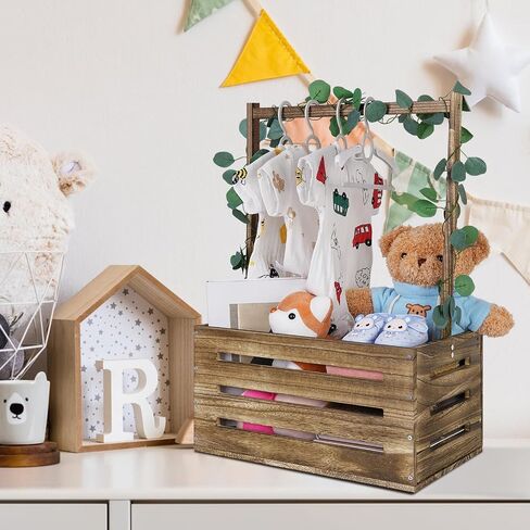 Wooden Baby Shower Crate Closet, Baby Basket with Handle, Personalized Baby Gifts Basket, Storage Basket, Newborn Boy Girl Welcome Gift for New Mom Parents in Kuwait
