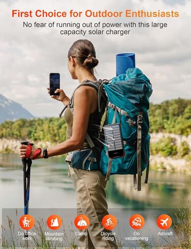 Solar Power Bank 40000mAh PD20W Fast Charging Portable Solar Charger | Built-in 4 Cables, 3 Ports, Dual Bright Flashlight, External Battery Pack for Camping, Hiking, and Outdoor Use, Orange in Kuwait