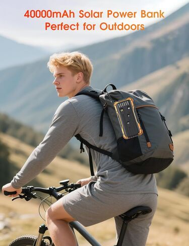 Solar Power Bank 40000mAh PD20W Fast Charging Portable Solar Charger | Built-in 4 Cables, 3 Ports, Dual Bright Flashlight, External Battery Pack for Camping, Hiking, and Outdoor Use, Orange in Kuwait