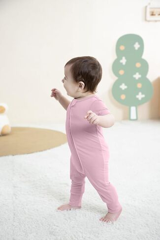 short sleeve footless pajamas, 3pack Baby Pajamas Summer 2 Way Zipper Rompers Pink+Coffee+Light Silver Grey 0-3 M in Kuwait