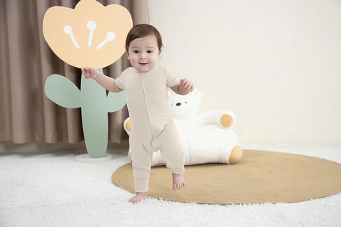 short sleeve footless pajamas, 3pack Baby Pajamas Summer 2 Way Zipper Rompers Pink+Coffee+Light Silver Grey 0-3 M in Kuwait