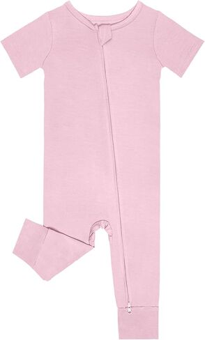 short sleeve footless pajamas, 3pack Baby Pajamas Summer 2 Way Zipper Rompers Pink+Coffee+Light Silver Grey 0-3 M in Kuwait