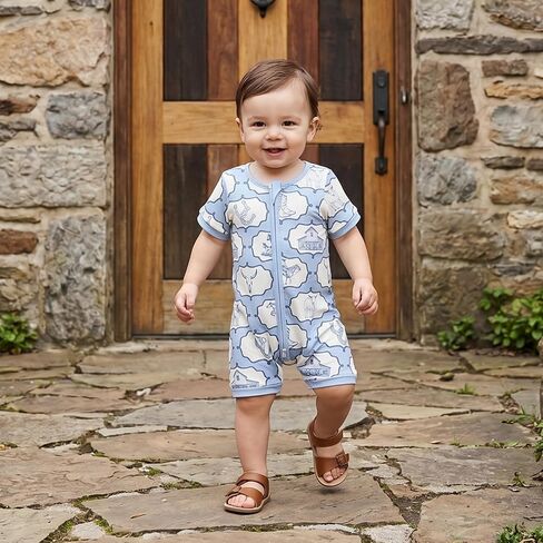 Baby Boy Western Clothes Cowboy Outfit Summer Newborn Horse Print Short Sleeve Romper Infant Country Zipper Jumpsuit in Kuwait