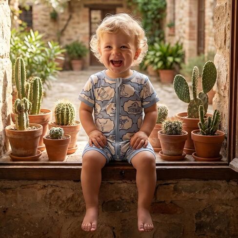 Baby Boy Western Clothes Cowboy Outfit Summer Newborn Horse Print Short Sleeve Romper Infant Country Zipper Jumpsuit in Kuwait