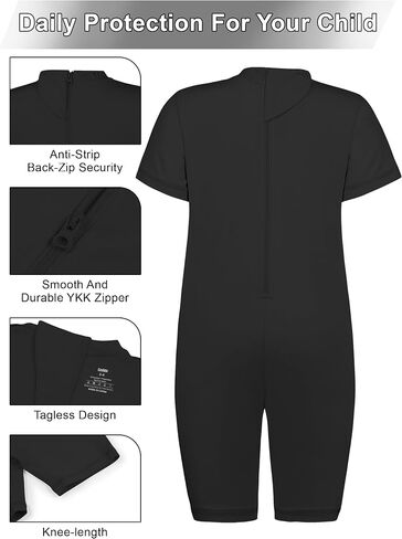 Kids Adaptive Clothing Back-Zip Romper for Special Needs and Autism | Short Sleeve & Short Leg Sensory Friendly Anti-Strip Jumpsuit, A Double-Button Guard, Sizes 3T-16Y in Kuwait