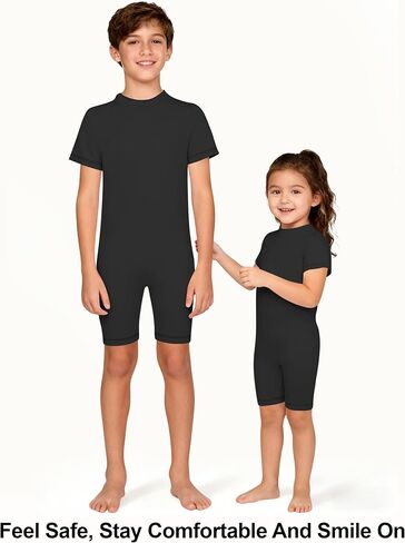 Kids Adaptive Clothing Back-Zip Romper for Special Needs and Autism | Short Sleeve & Short Leg Sensory Friendly Anti-Strip Jumpsuit, A Double-Button Guard, Sizes 3T-16Y in Kuwait