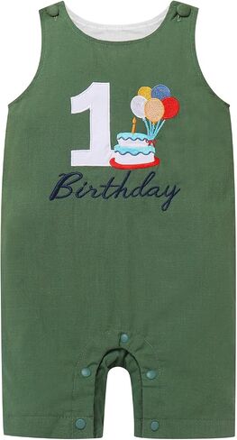 IBTOM CASTLE Baby Girl Boy First Birthday Romper Cake Smash Outfits | Soft Breathable Cotton 1st Birthday Embroidery Buttons Crotch Snaps Diaper Change for Cake Smash Photoshoot in Kuwait