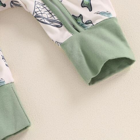 Gaono Newborn Baby Boy Girl Fishing Outfit Long Sleeve Zipper Fish Print Romper Jumpsuit Infant Coming Home Clothes (Green, 3-6 Months) in Kuwait