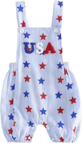 YINGISFITM 4th Fourth of July Baby Girl Boy Outfit USA Bubble Romper Suspender Overalls Shorts Independence Day Clothes in Kuwait
