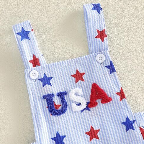 YINGISFITM 4th Fourth of July Baby Girl Boy Outfit USA Bubble Romper Suspender Overalls Shorts Independence Day Clothes in Kuwait