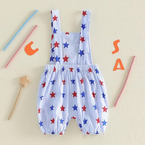 YINGISFITM 4th Fourth of July Baby Girl Boy Outfit USA Bubble Romper Suspender Overalls Shorts Independence Day Clothes in Kuwait