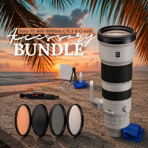 Sony FE 400-800mm f/6.3-8 G OSS Super Telephoto Lens (Black) Bundle – ND Filter, UV Filter, Dust Blower, Lens Pen, Microfiber Cleaning Cloth, Starter Cleaning Kit & More (Renewed) in Kuwait