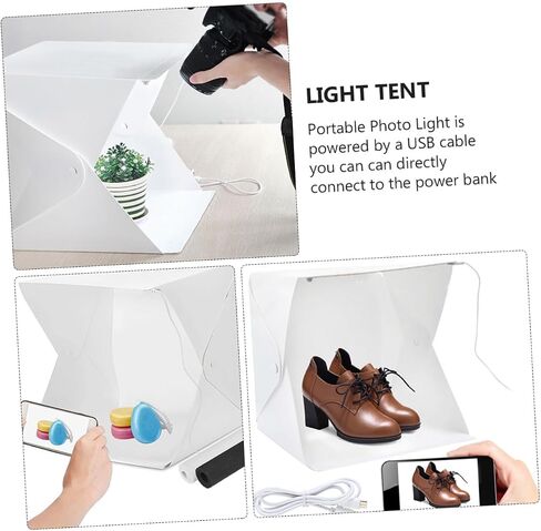 Cabilock 20cm Mini Photo Light Box Folding Photography Light Tent with LED Strips and 2 Color Backdrops Portable Shooting Studio for Product and Jewelry Photography in Kuwait
