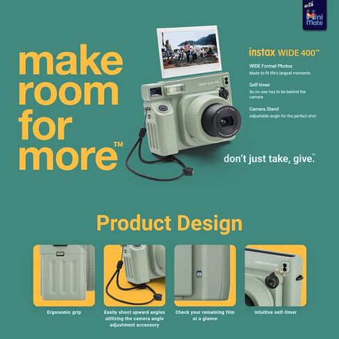 Fujifilm INSTAX Wide 400 Instant Camera - Sage Green with Creative Bundle of Fujifilm Wide Instant Film (Camera + 4 Wide Twin Pack) in Kuwait