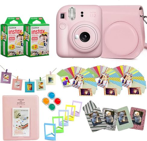 Fujifilm Instax Mini 12 Instant Camera + Pro Design Accessory Bundle with Protective Case, Magnetic Frames, Album, Frames Design Kit (40 Sheets) (Blossom Pink) in Kuwait