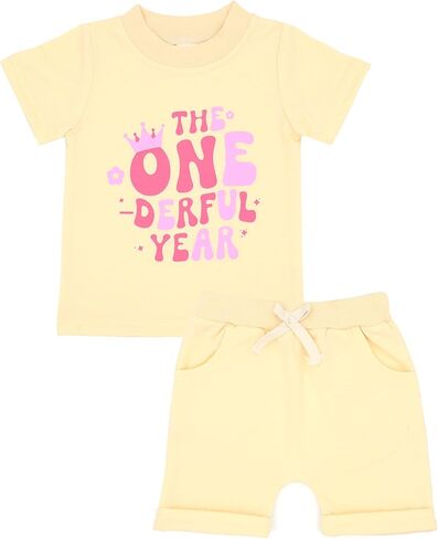 Babymine 1st Birthday Girl Outfit 12-18 Months In My Onderful Year Top and Shorts Baby First Birthday Outfit Girl in Kuwait