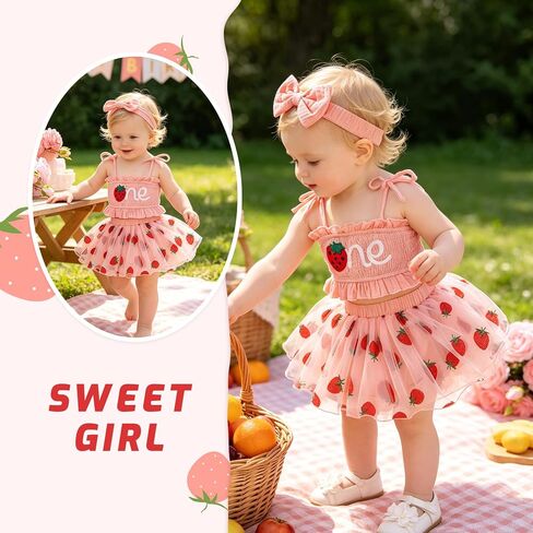 HAPPYMA Baby Girl 1st Birthday Outfit ONE Embroidery Tops Tulle Tutu Skirt with Headband Baby First Birthday Clothes Set in Kuwait