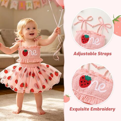 HAPPYMA Baby Girl 1st Birthday Outfit ONE Embroidery Tops Tulle Tutu Skirt with Headband Baby First Birthday Clothes Set in Kuwait