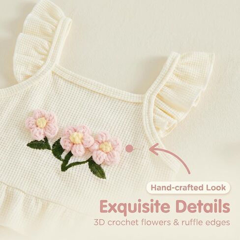 Baby Girl Clothes Infant Summer Toddler Outfits Ruffle Sleeveless Floral Embroidery Tank Top Shorts 2Pcs Waffle Sets in Kuwait