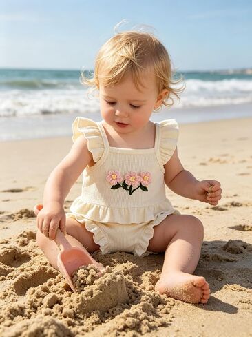 Baby Girl Clothes Infant Summer Toddler Outfits Ruffle Sleeveless Floral Embroidery Tank Top Shorts 2Pcs Waffle Sets in Kuwait