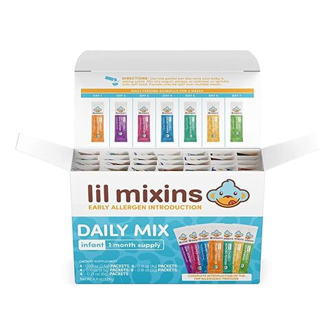 Lil Mixins Allergen Introduction Daily Mix for Babies, Top 7 Allergens | 7 Common Allergens: Peanut, Egg, Cashew, Walnut, Almond, Soy, Sesame, Easy-Mix Powder for Babies 4-12 Months, 1-Month Supply in Kuwait