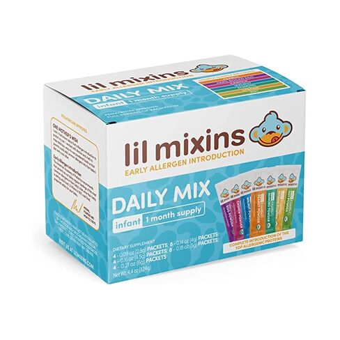 Lil Mixins Allergen Introduction Daily Mix for Babies, Top 7 Allergens | 7 Common Allergens: Peanut, Egg, Cashew, Walnut, Almond, Soy, Sesame, Easy-Mix Powder for Babies 4-12 Months, 1-Month Supply in Kuwait