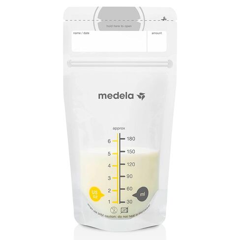 Medela Breast Milk Storage Bags, 100 Count, Ready to Use Breastmilk Bags for Breastfeeding, Self Standing Bag, Space Saving Flat Profile, Hygienically Pre-Sealed, White, 6 Ounce in Kuwait