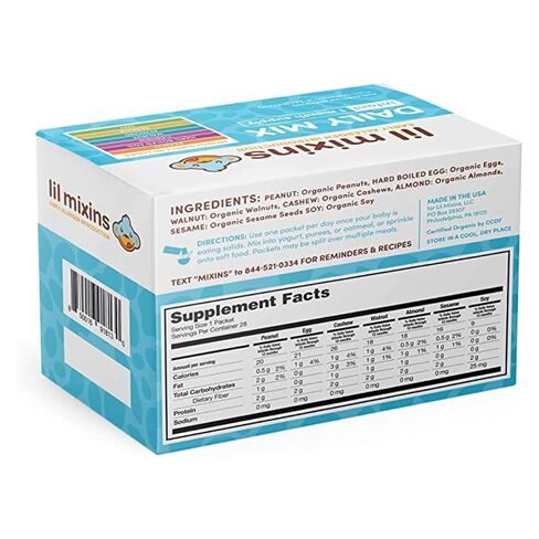 Lil Mixins Allergen Introduction Daily Mix for Babies, Top 7 Allergens | 7 Common Allergens: Peanut, Egg, Cashew, Walnut, Almond, Soy, Sesame, Easy-Mix Powder for Babies 4-12 Months, 1-Month Supply in Kuwait