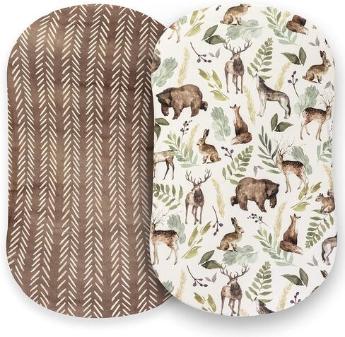 Pobi Baby Bassinet Sheets for Boys, 2-Pack, Cotton Blend (Wildlife) | Bedside Bassinet Sheet, Boys, Halo BassiNest Compatible, Cotton Blend, Jersey Knit, Soft, Snug, Newborn, Machine Wash, Safe in Kuwait