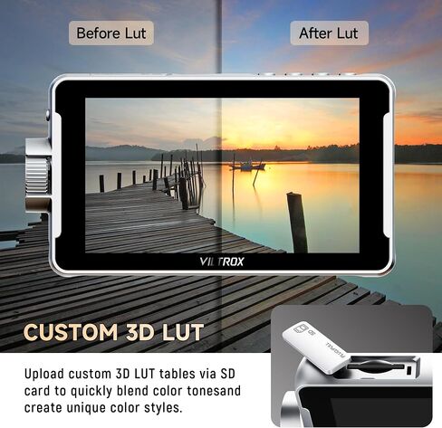 VILTROX DC-V1 Touch Screen Camera Field Monitor, 1920x1080 IPS 5.5 inch DSLR Camera Monitor with Sunshade Hood and Battery, 3D LUT HDR 4K HDMI in/Output Exposure Waveform Focus Assist Video Monitor in Kuwait