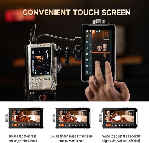 VILTROX DC-V1 Touch Screen Camera Field Monitor, 1920x1080 IPS 5.5 inch DSLR Camera Monitor with Sunshade Hood and Battery, 3D LUT HDR 4K HDMI in/Output Exposure Waveform Focus Assist Video Monitor in Kuwait