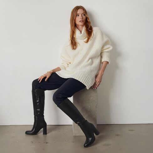 Knee High Boots Women Round Toe Fall Chunky Block High Heel Tall Long Fashion Boot Side Zipper in Kuwait