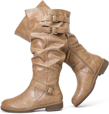 Women's Extra Wide Calf Knee-High Boots | Wide Width, Round Toe, Slouchy Boots, Low Heel, Plus Size, Winter Boots. in Saudi Arabia