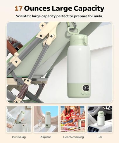 Portable Bottle Warmer for Travel, 45W Fast Charging Milk Warmer 17oz | Large Capacity, Fast Heating Breast Milk Warmer, Long Battery Life, Precise Temp Control for Car, Outdoor in Kuwait