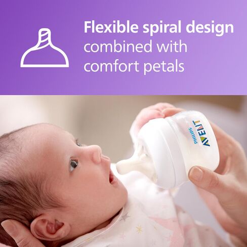 Philips Avent Natural Baby Bottles, First Flow, 2 oz, BPA-Free, 2-Pack | Baby-Controlled Flow, No-Drip Design, Reduces Colic and Gas with Anti-Colic Valve, Natural Latch-On, SCF019/25 in Kuwait