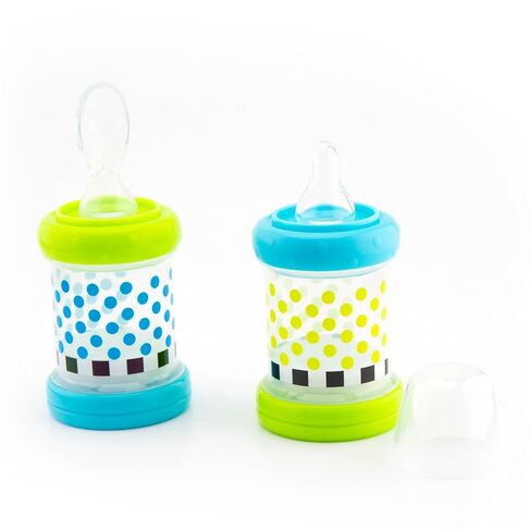 Sassy Baby Food Nurser – 4+ Months Set of 2- 4oz 100% Silicone Nipple and Spoon BPA-Free (30182) in Kuwait