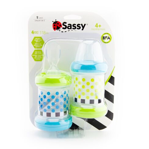 Sassy Baby Food Nurser – 4+ Months Set of 2- 4oz 100% Silicone Nipple and Spoon BPA-Free (30182) in Kuwait