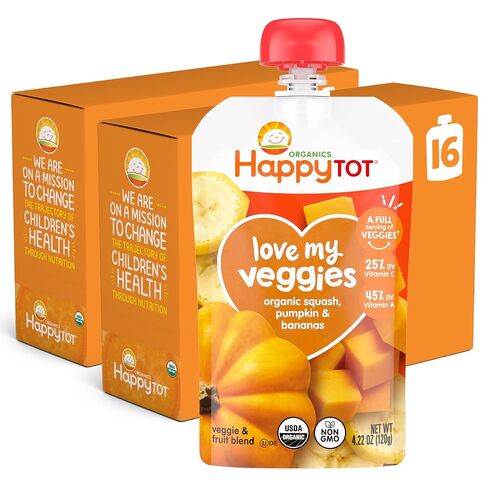 Happy Tot Organics Love My Veggies المرحلة 4 التفاح العضوي والكوسا والفاصوليا الخضراء والسبانخ 4.22 أوقية (حزمة من 16) in Kuwait