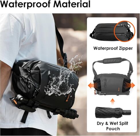 TARION Urban Camera Shoulder Sling Bag Compact 5.5L XProber | Expandable Wet/Dry Separation Pocket, Waterproof, Bottom Tripod Strap, for Mirrorless Cameras, Outdoor Photography in Kuwait