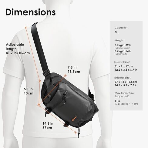 TARION Urban Camera Shoulder Sling Bag Compact 5.5L XProber | Expandable Wet/Dry Separation Pocket, Waterproof, Bottom Tripod Strap, for Mirrorless Cameras, Outdoor Photography in Kuwait