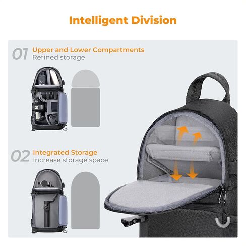 K&F CONCEPT Camera Sling Bag, DSLR/SLR/Mirrorless Camera Backpack | Shockproof Photography Bag with Tripod Holder & Removable Modular Inserts, Compatible with Canon/Nikon/Sony/Fuji, BS11 in Kuwait